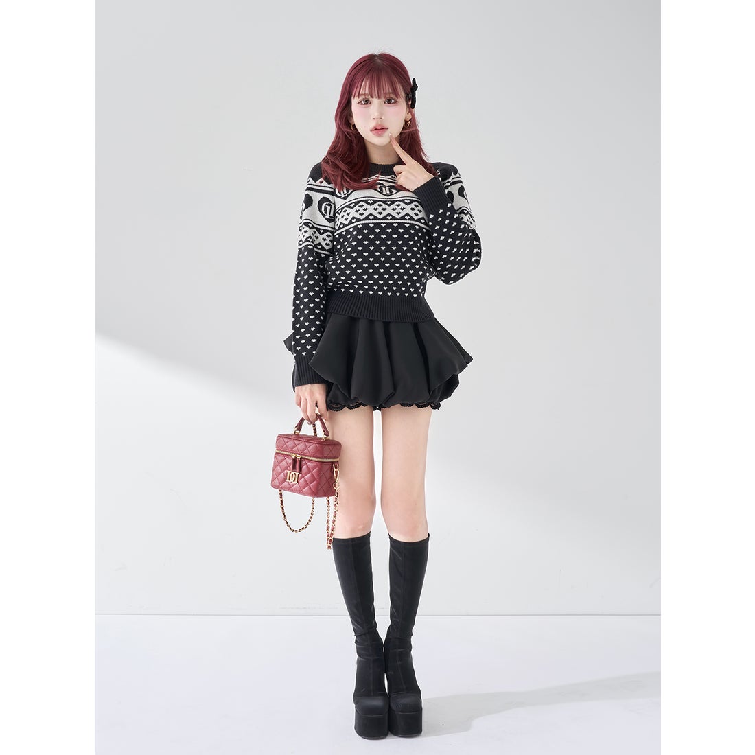 ダーリッチ Darich ボリュームバルーンミニスカート （ブラック） -靴