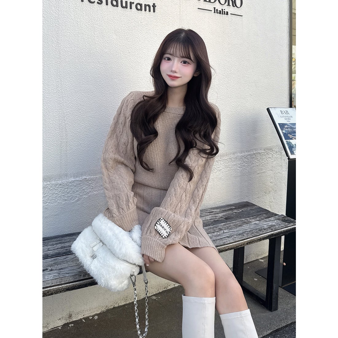 ダーリッチ Darich ハートオープンニットミニワンピース （ベージュ