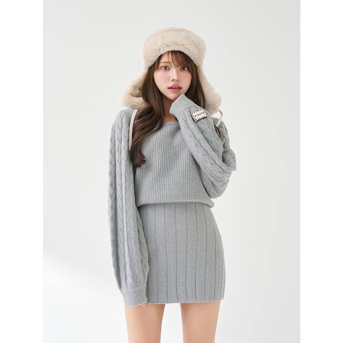 ダーリッチ Darich ハートオープンニットミニワンピース （グレー