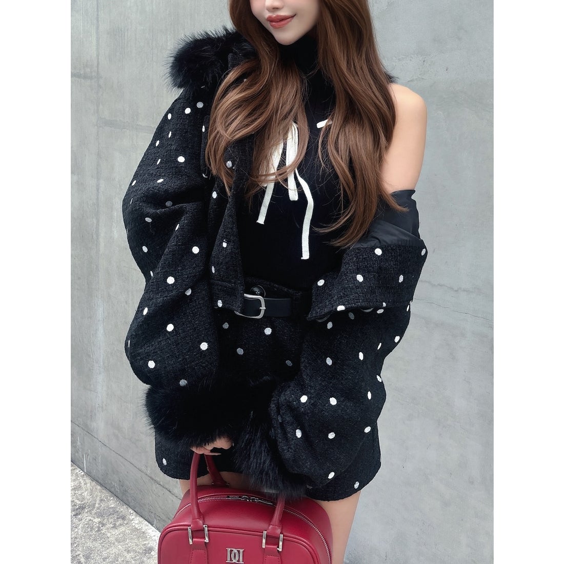 ダーリッチ Darich ドットツイードジャケットコート （ホワイト） -靴