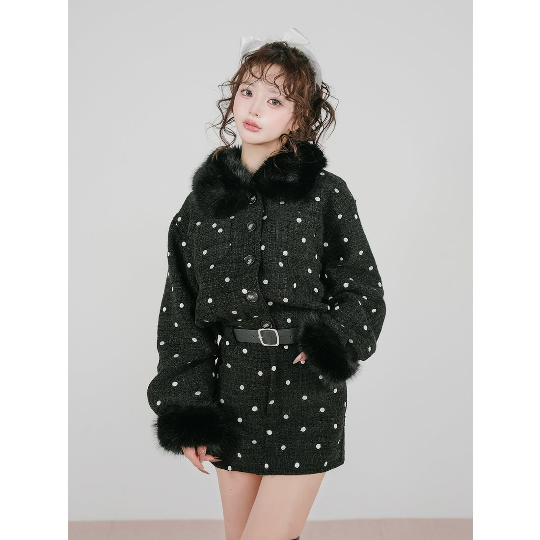 ダーリッチ Darich ドットツイードジャケットコート （ブラック