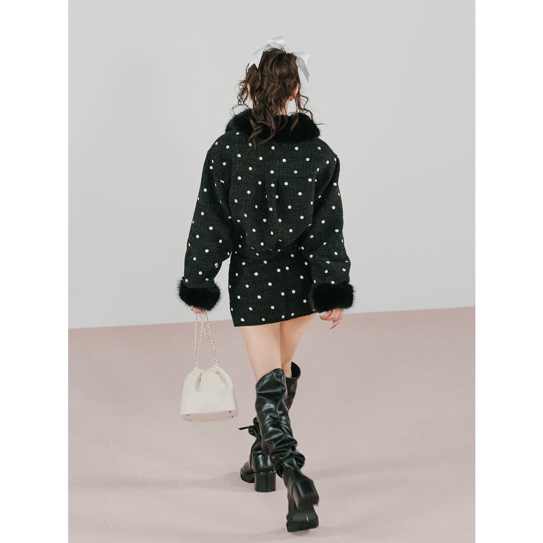 ダーリッチ Darich ドットツイードジャケットコート （ブラック） -靴