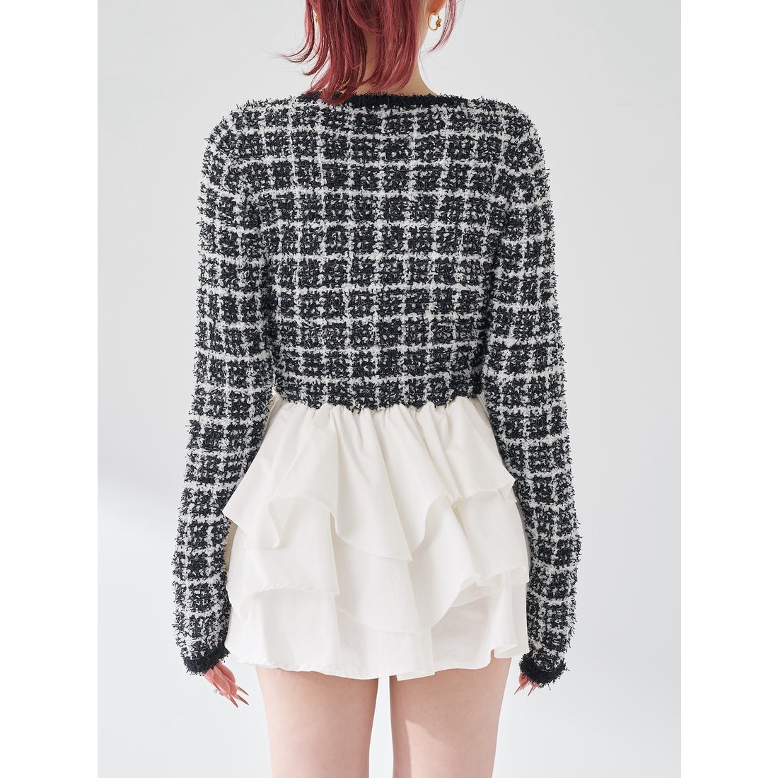 ダーリッチ Darich ボリュームフリルツイードニットミニワンピース