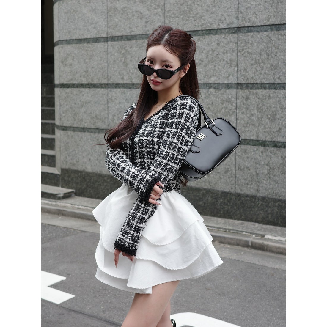 ダーリッチ Darich ボリュームフリルツイードニットミニワンピース