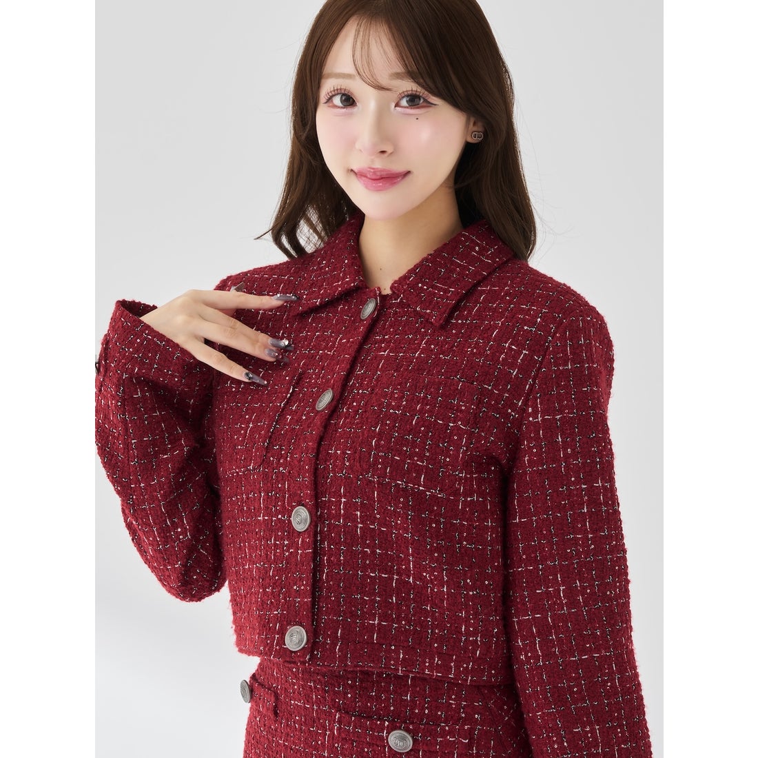 ダーリッチ Darich ツイードチェックショートジャケット （ボルドー