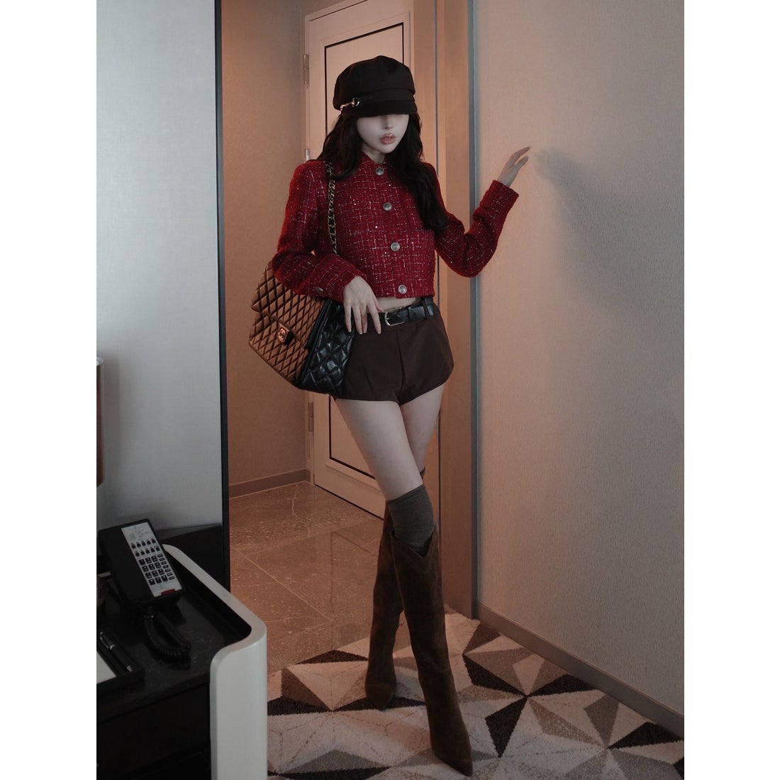 ダーリッチ Darich ツイードチェックショートジャケット （ボルドー