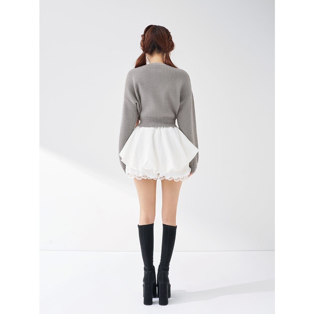 ダーリッチ Darich DRビジューボリュームリブニットトップス （グレー