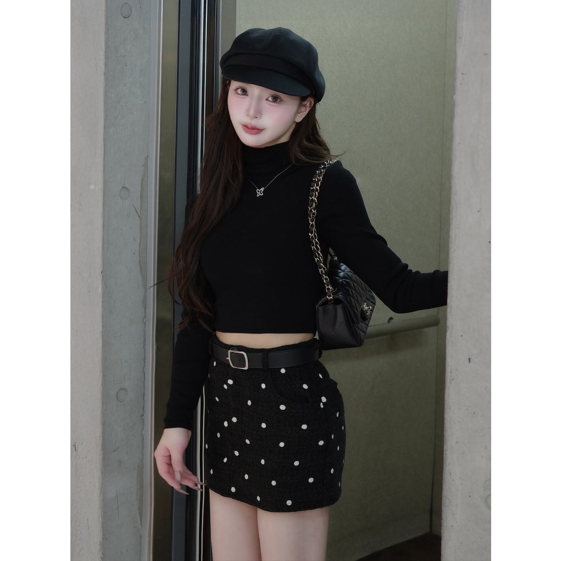 ダーリッチ Darich ドットツイードベルトミニスカート （ブラック