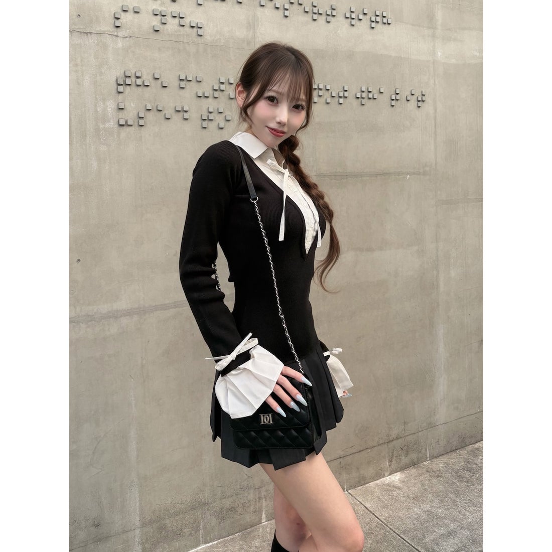 ダーリッチ Darich シャツドッキングプリーツミニワンピース