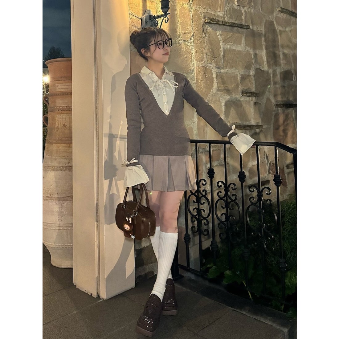 ダーリッチ Darich シャツドッキングプリーツミニワンピース （モカ