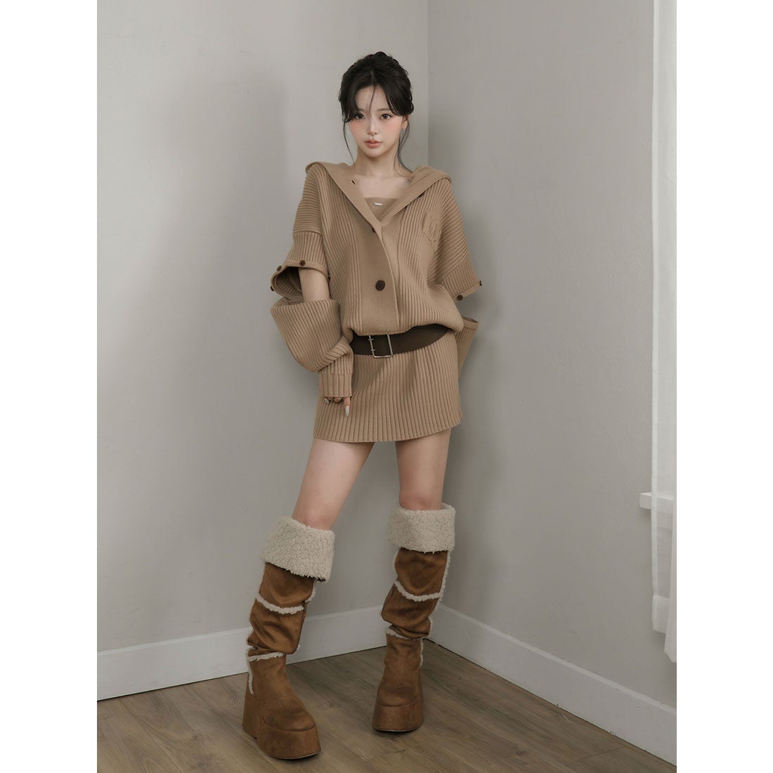 ダーリッチ Darich ローウエストデザインニットワンピース （モカ