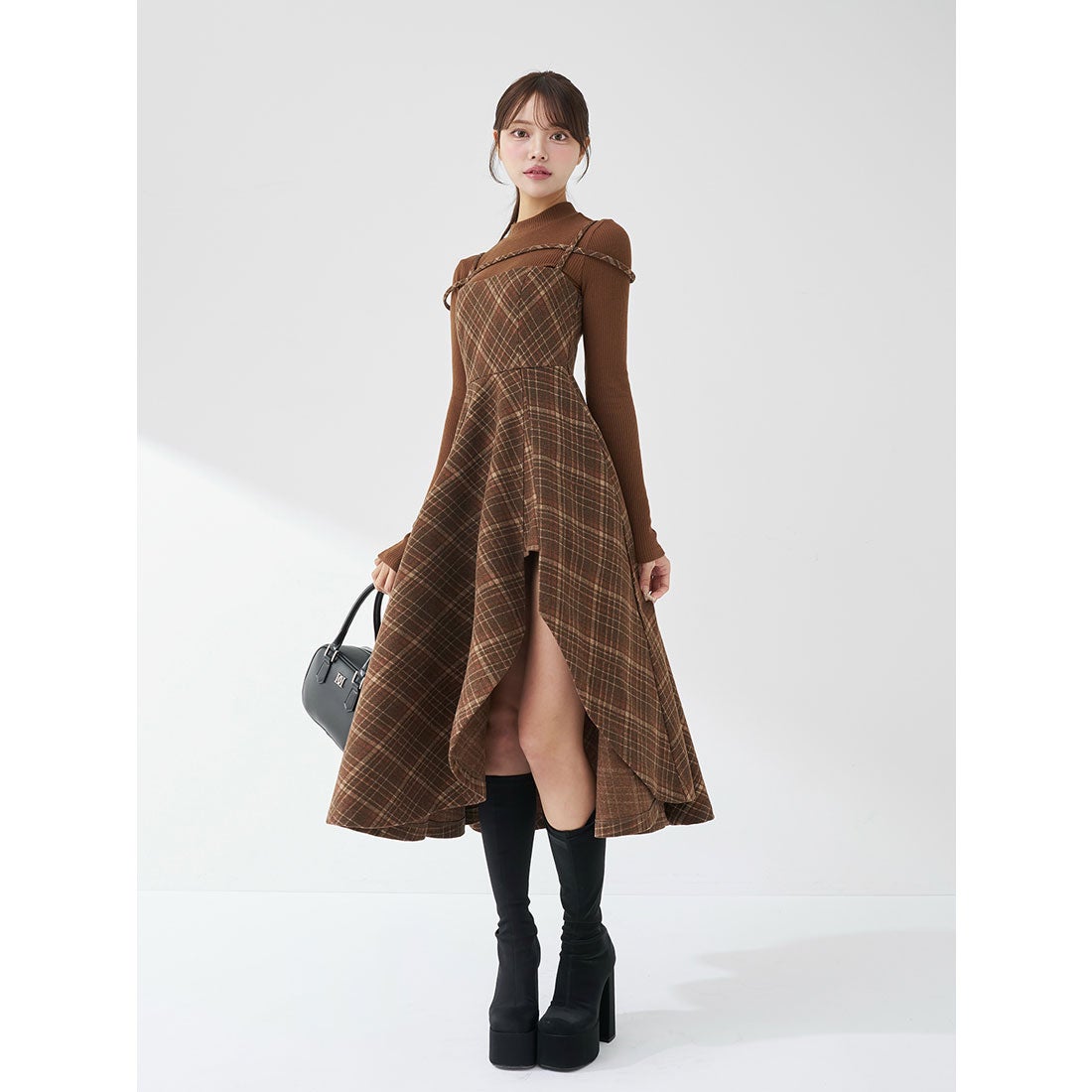 ダーリッチ Darich レイヤードチェックイレヘムミディワンピース