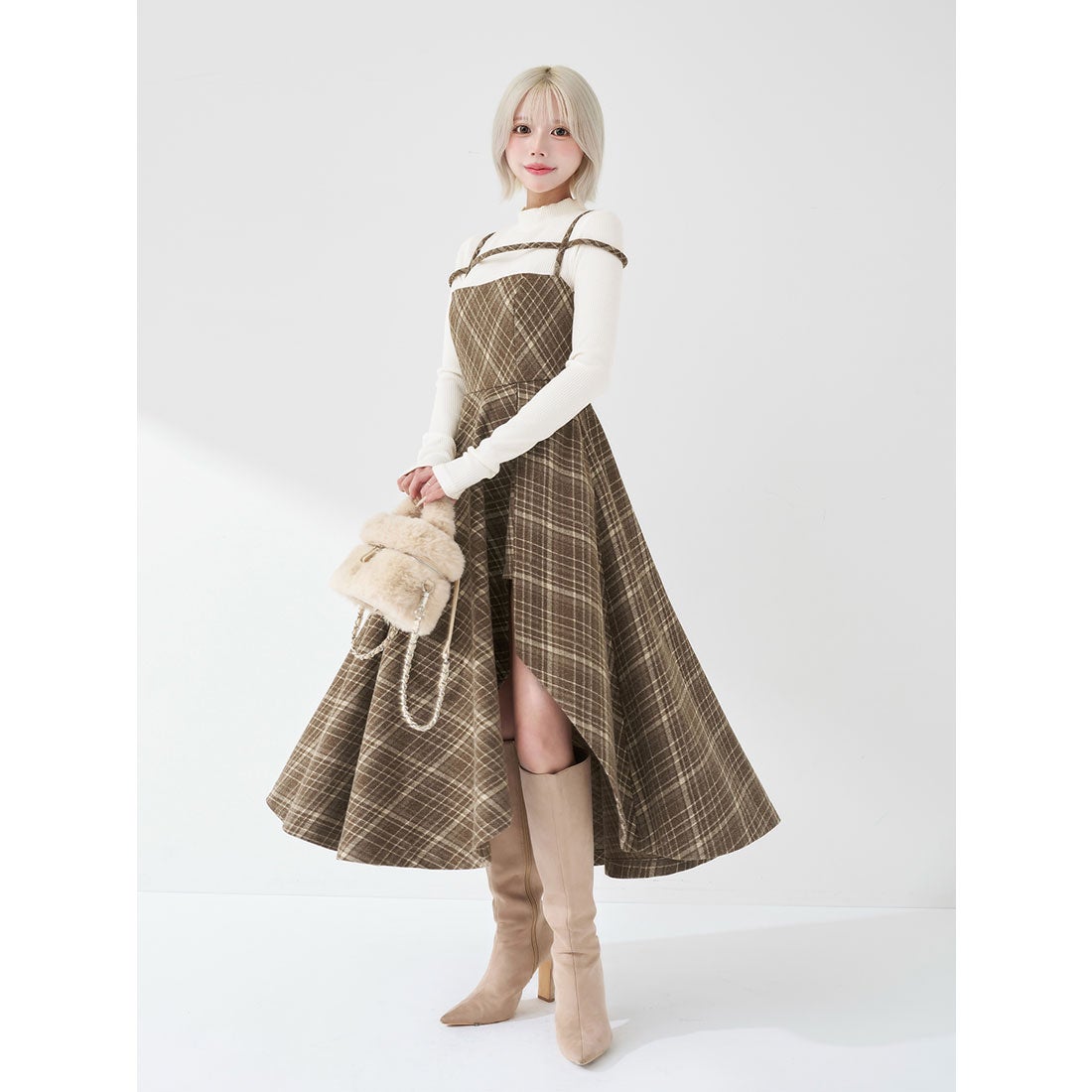 ダーリッチ Darich レイヤードチェックイレヘムミディワンピース