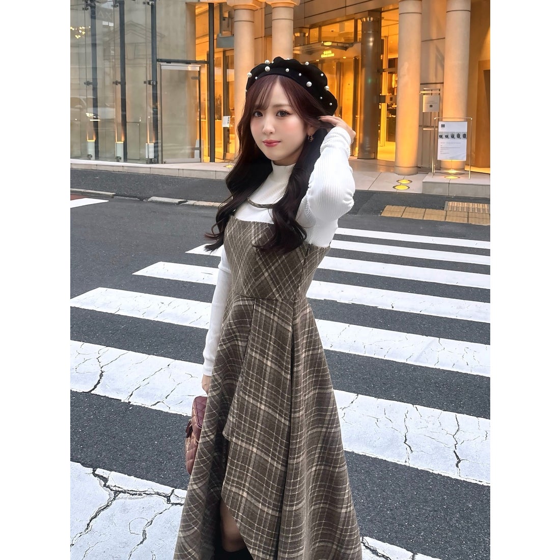 ダーリッチ Darich レイヤードチェックイレヘムミディワンピース