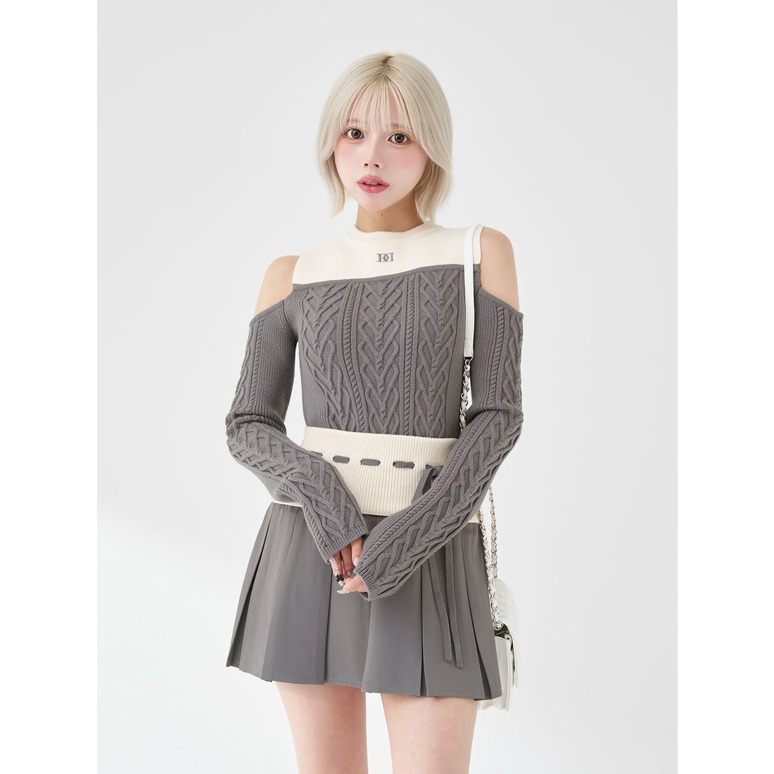 ダーリッチ Darich ショルダーオープンニットセットアップ （グレー