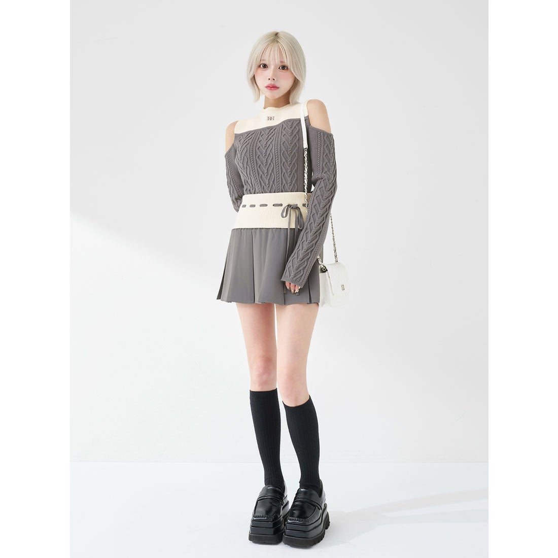 ダーリッチ Darich ショルダーオープンニットセットアップ （グレー