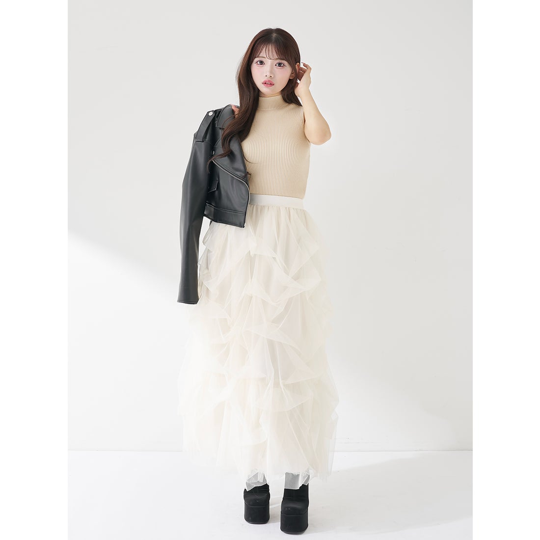 ダーリッチ Darich アンサンブルシャギーニットトップス （ブラック