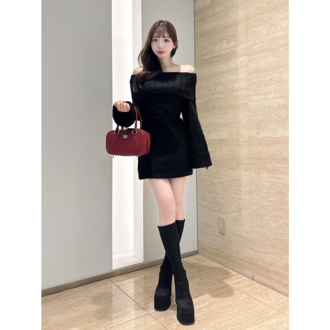 ダーリッチ Darich ヘアリーオフショルニットミニワンピース