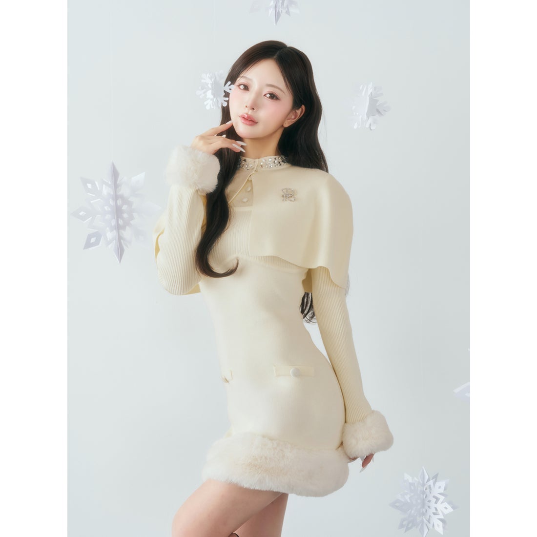 ダーリッチ Darich ビジューケープニットミニワンピース （アイボリー