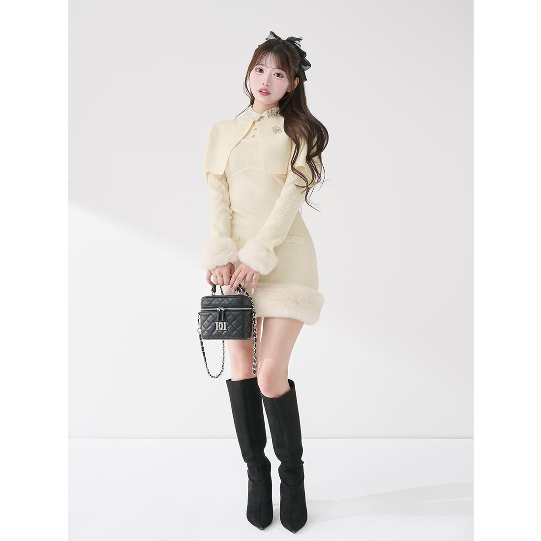 ダーリッチ Darich ビジューケープニットミニワンピース （アイボリー