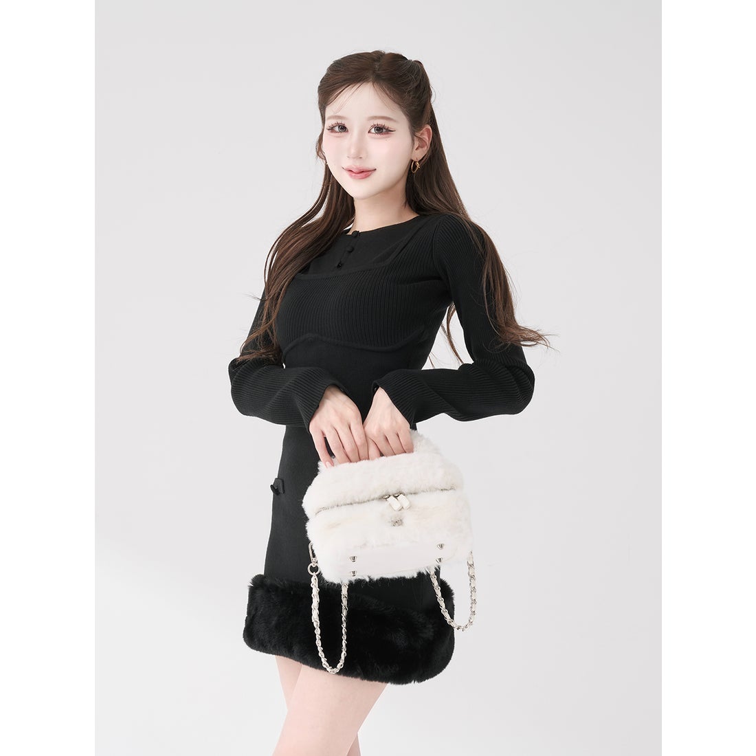 ダーリッチ Darich ビジューケープニットミニワンピース （ブラック