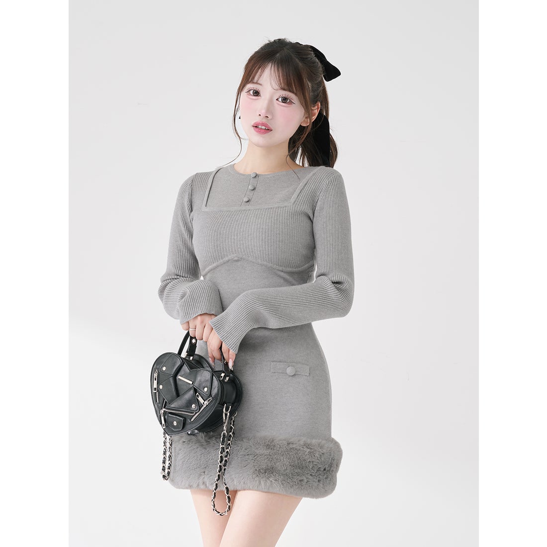 ダーリッチ Darich ビジューケープニットミニワンピース （グレー