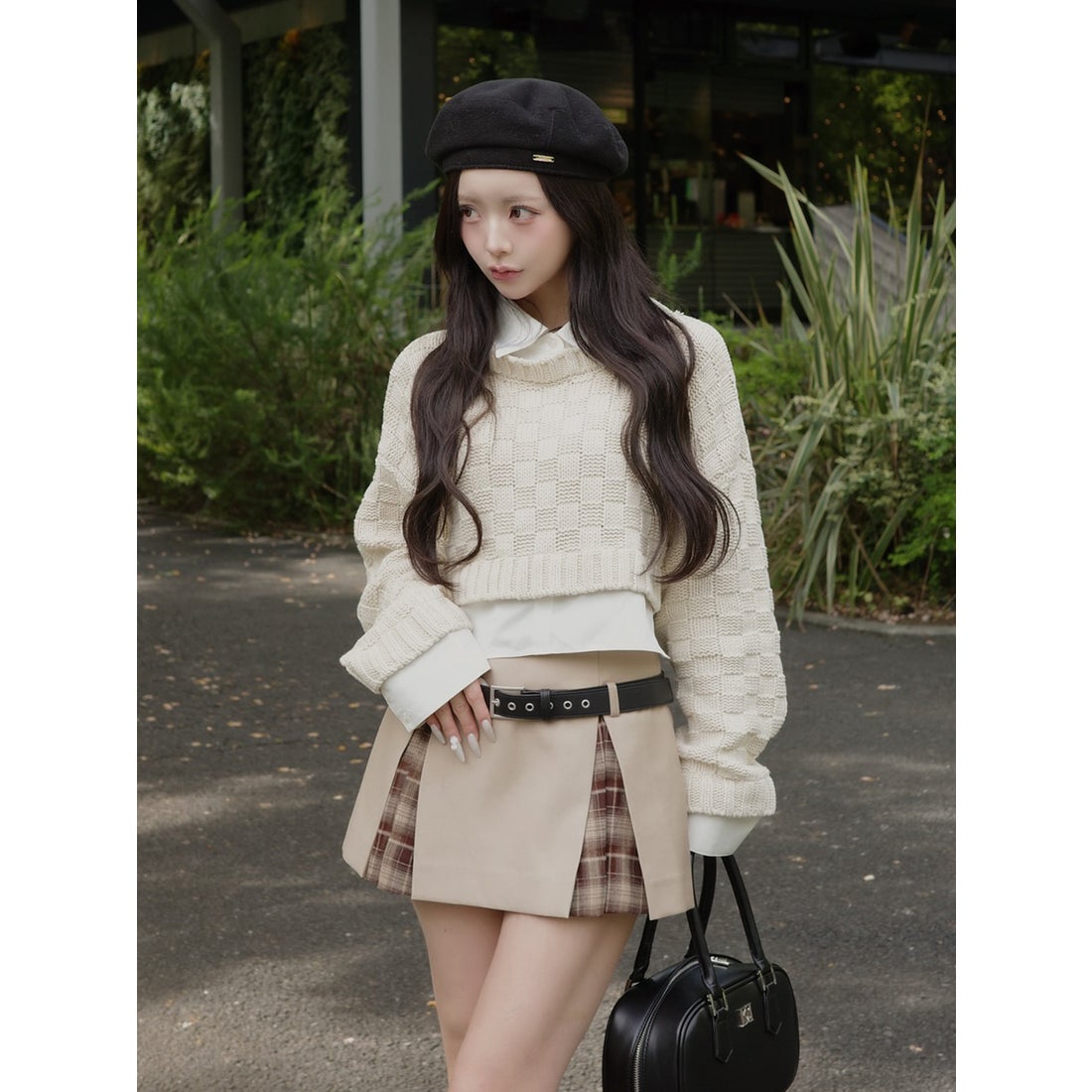 ダーリッチ Darich チェックドッキングミニスカート （ブラック） -靴