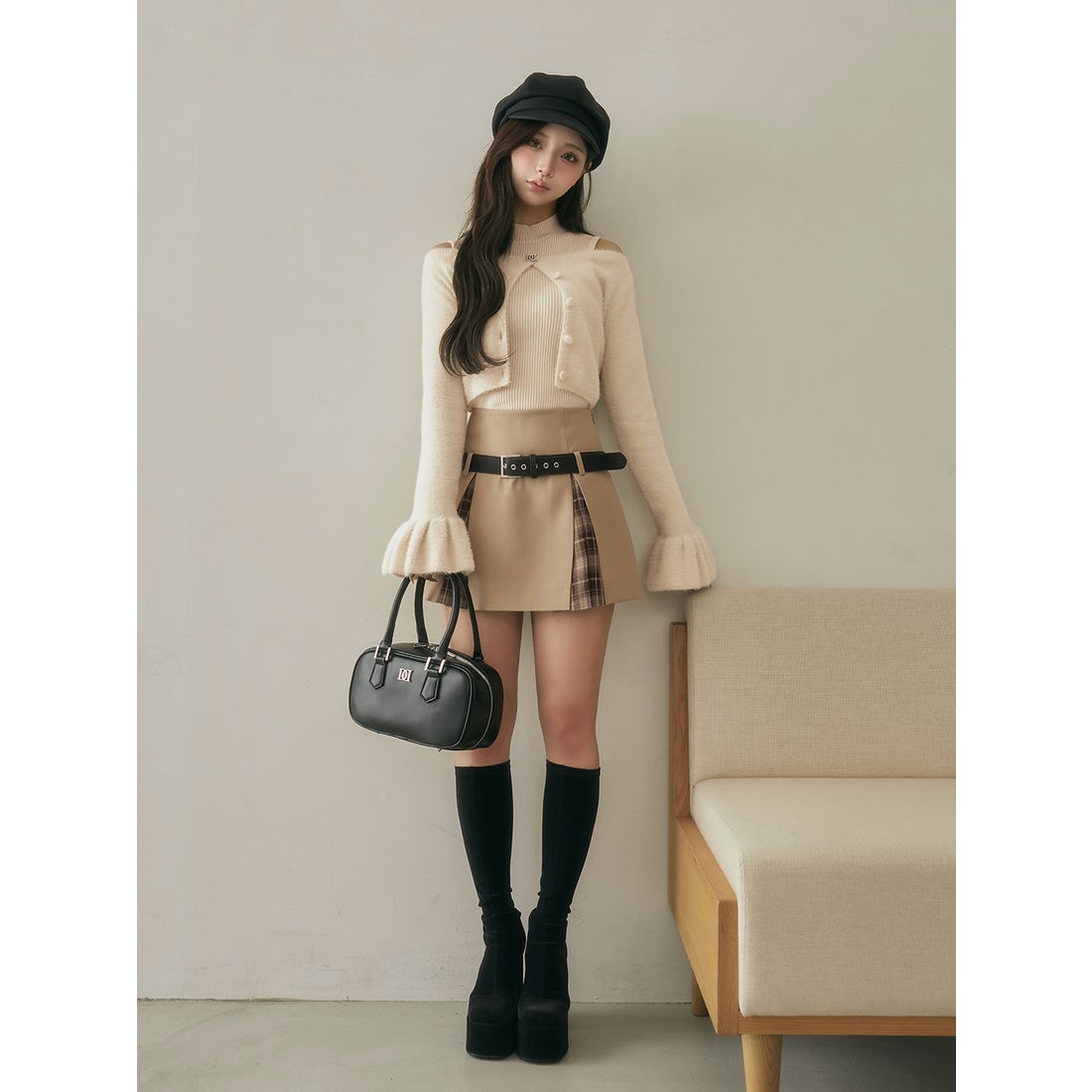 ダーリッチ Darich チェックドッキングミニスカート （ブラック） -靴