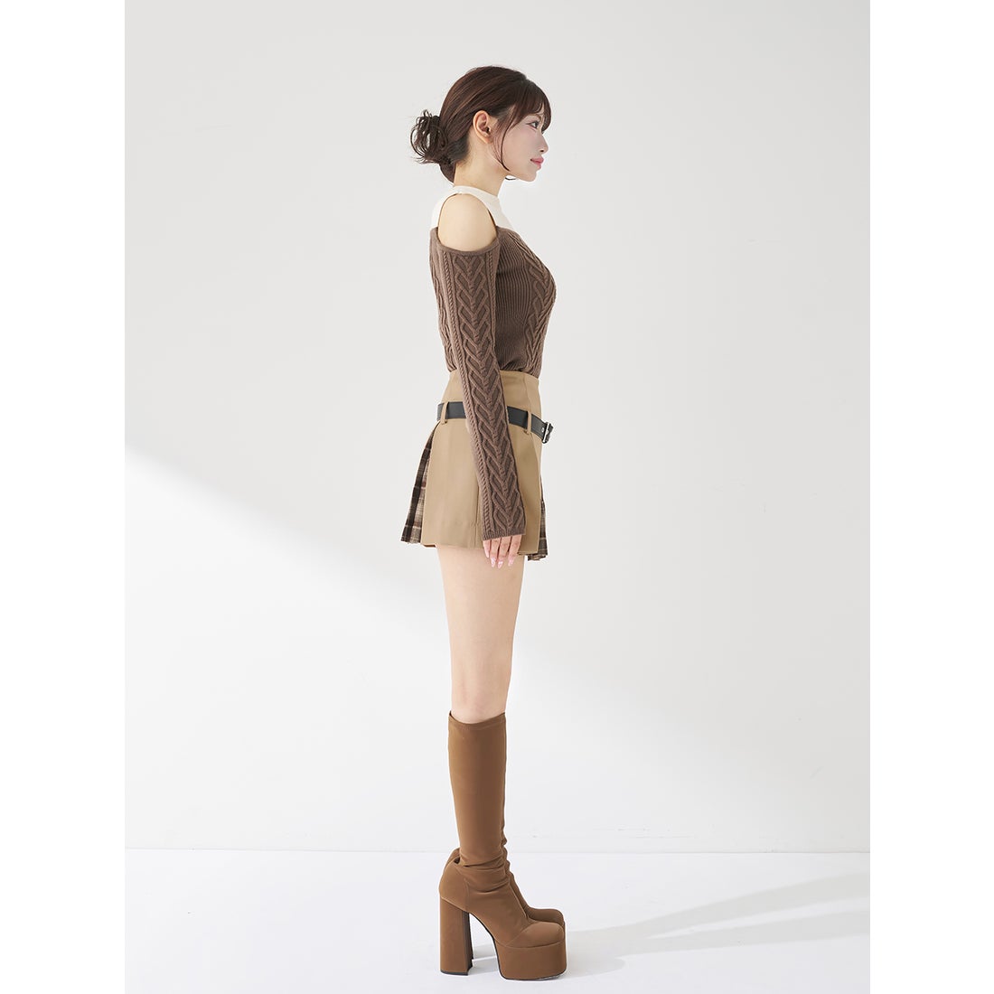 ダーリッチ Darich チェックドッキングミニスカート （ベージュ