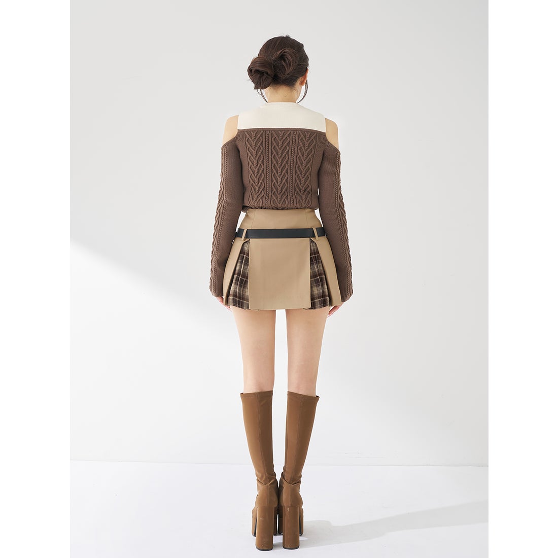 ダーリッチ Darich チェックドッキングミニスカート （ベージュ
