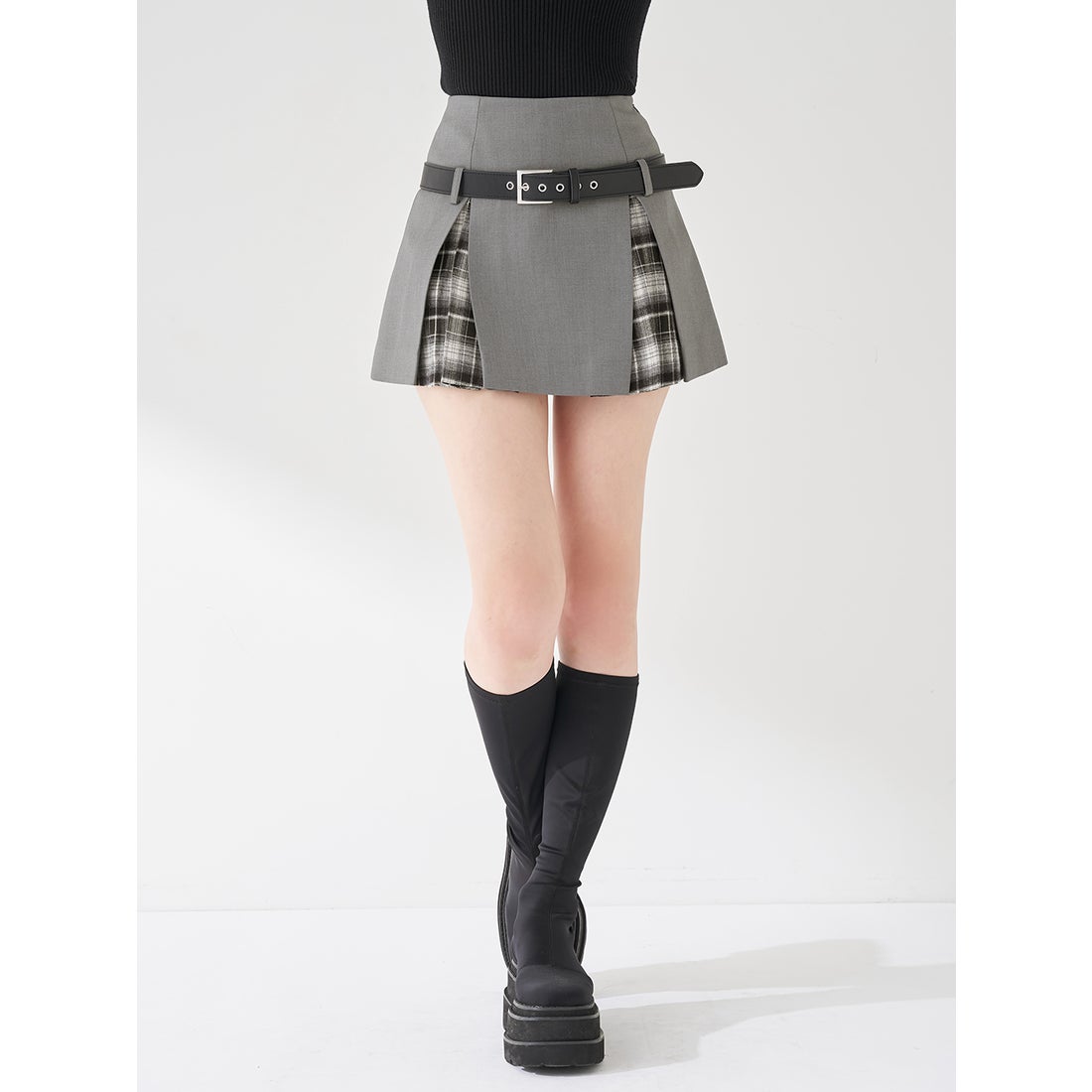 ダーリッチ Darich チェックドッキングミニスカート （グレー