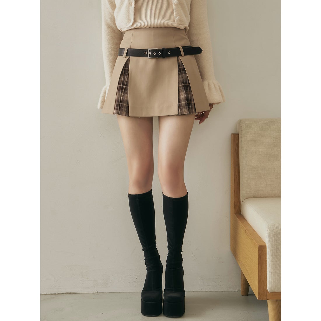 ダーリッチ Darich チェックドッキングミニスカート （グレー