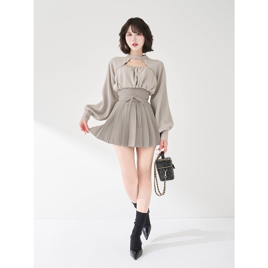 ダーリッチ Darich ドッキングコルセットプリーツミニワンピース