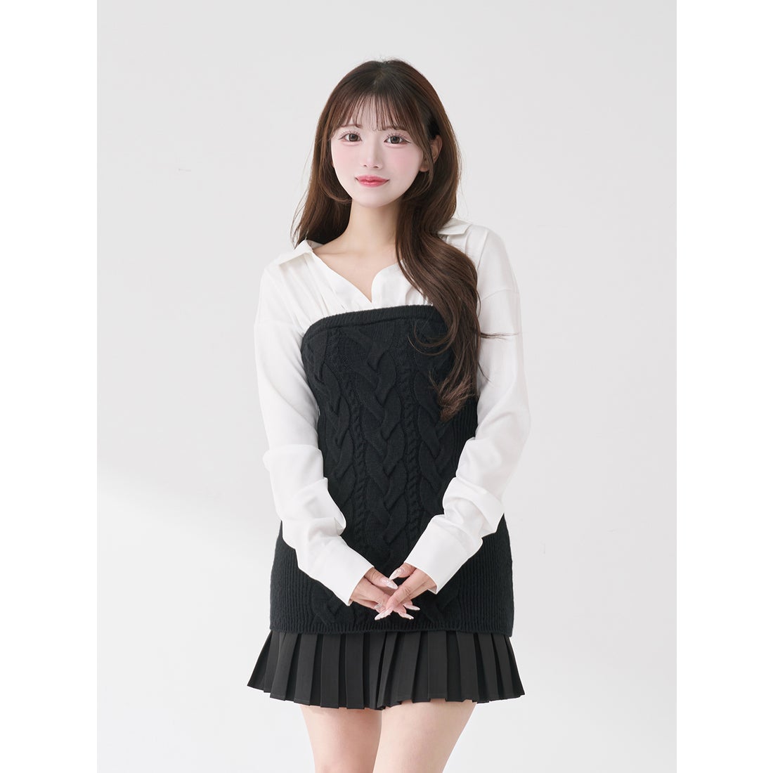 ダーリッチ Darich シャツドッキングプリーツニットミニワンピース