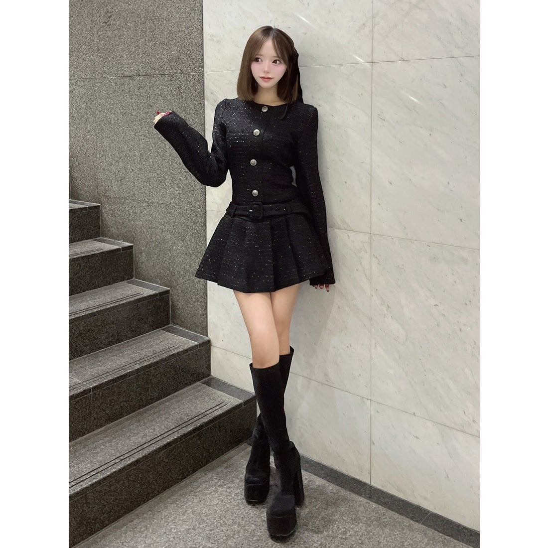 ダーリッチ Darich ボックスプリーツツイードミニワンピース