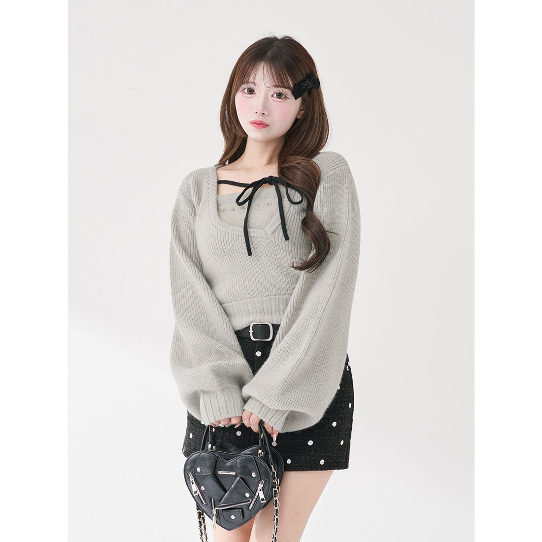 ダーリッチ Darich アシメレイヤードニットトップス （グレー