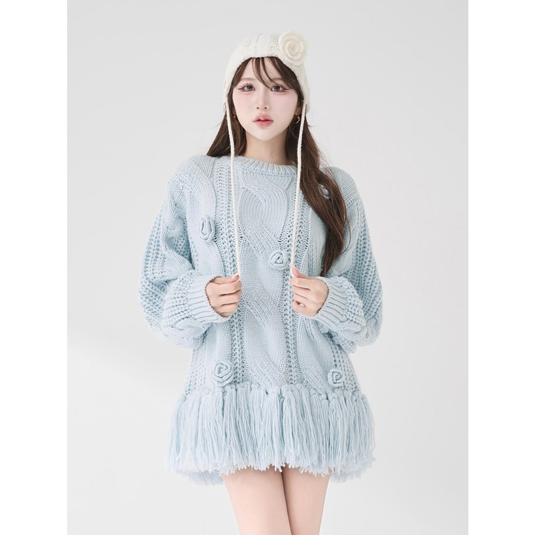 ダーリッチ Darich ローズモチーフニットチュニック （サックス