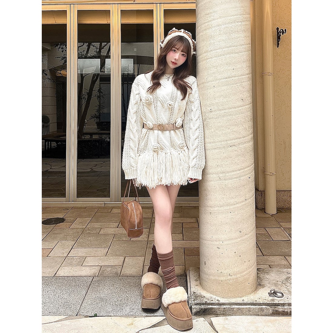 ダーリッチ Darich ローズモチーフニットチュニック （ホワイト