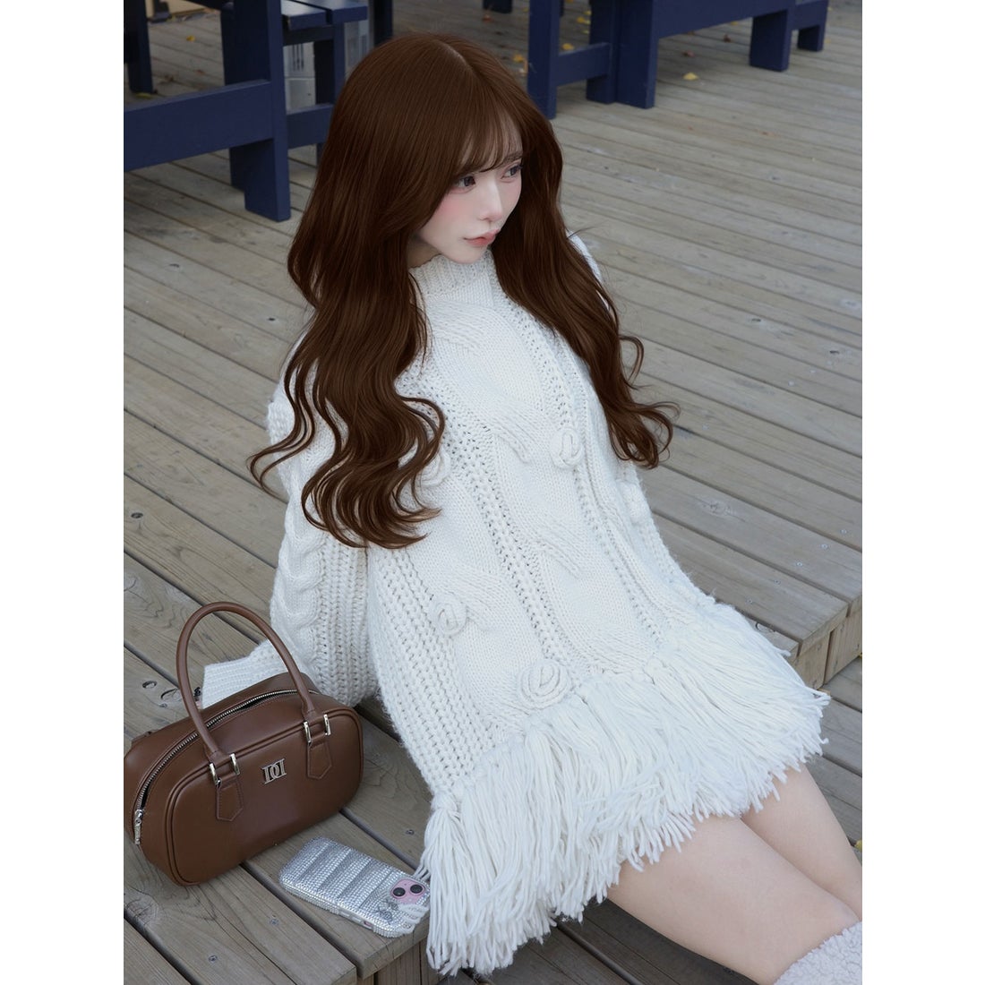 ダーリッチ Darich ローズモチーフニットチュニック （ホワイト