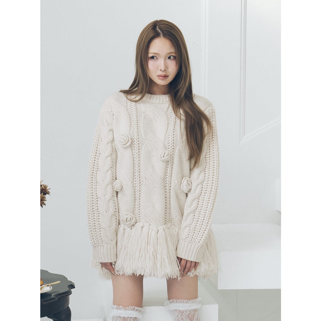 ダーリッチ Darich ローズモチーフニットチュニック （ホワイト