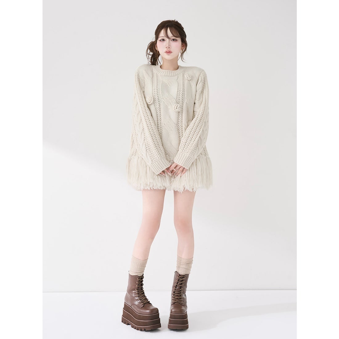 ダーリッチ Darich ローズモチーフニットチュニック （ホワイト