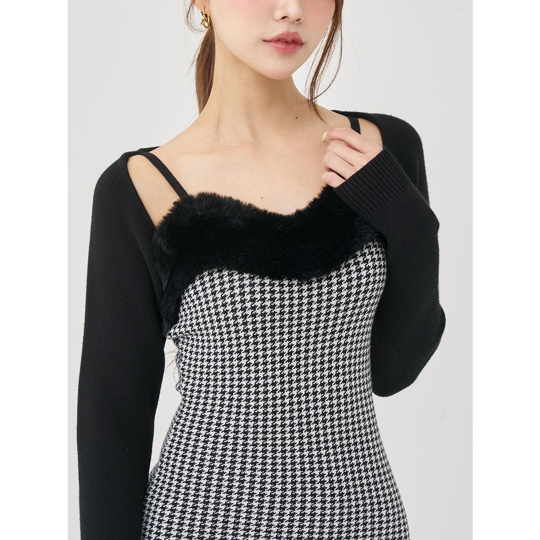 ダーリッチ Darich アンサンブルチェックニットロングワンピース