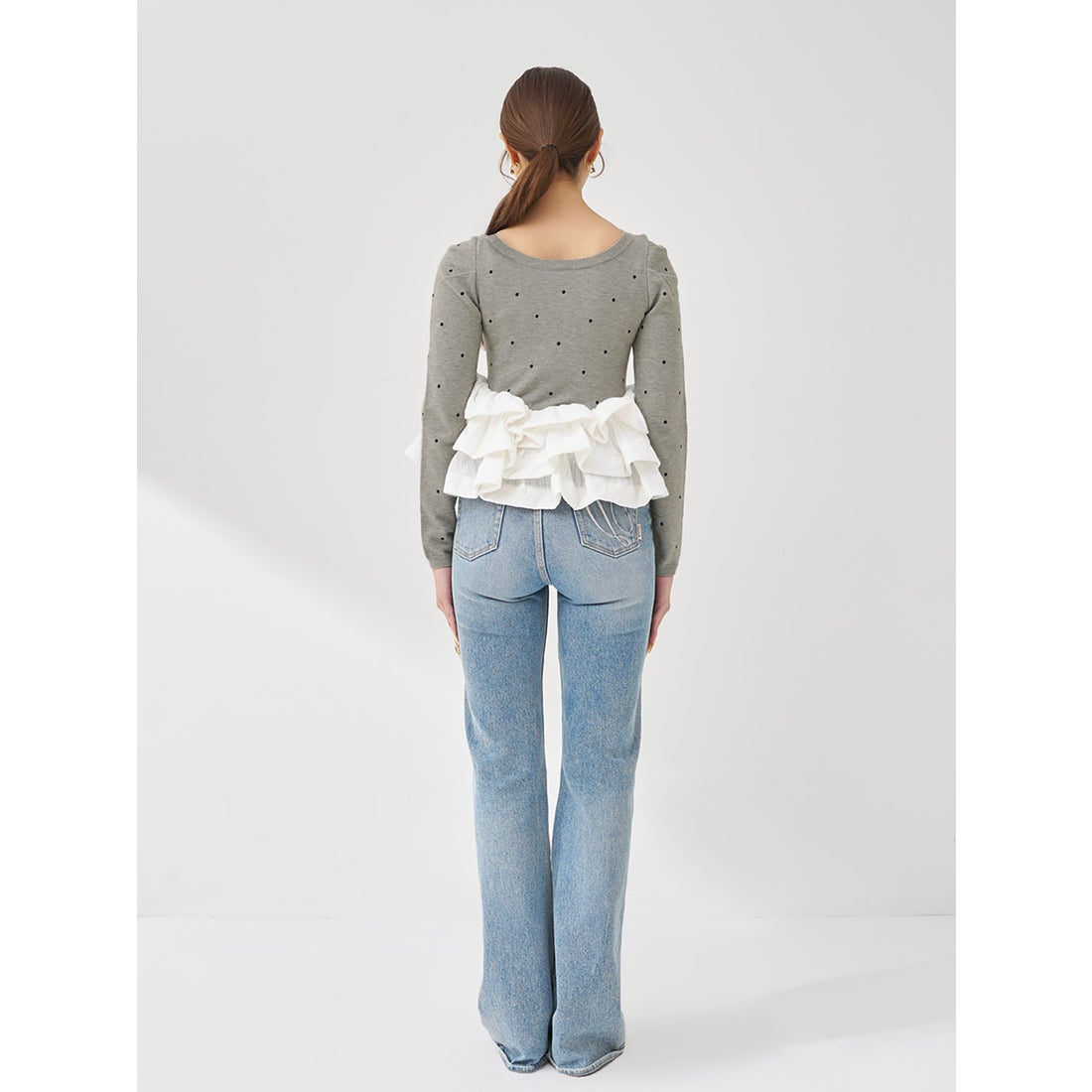 ダーリッチ Darich ボリュームフレアニットチュニック （グレー