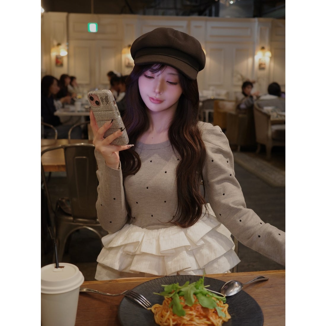 ダーリッチ Darich ボリュームフレアニットチュニック （グレー