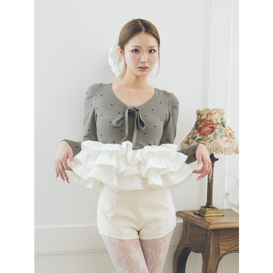 ダーリッチ Darich ボリュームフレアニットチュニック （グレー