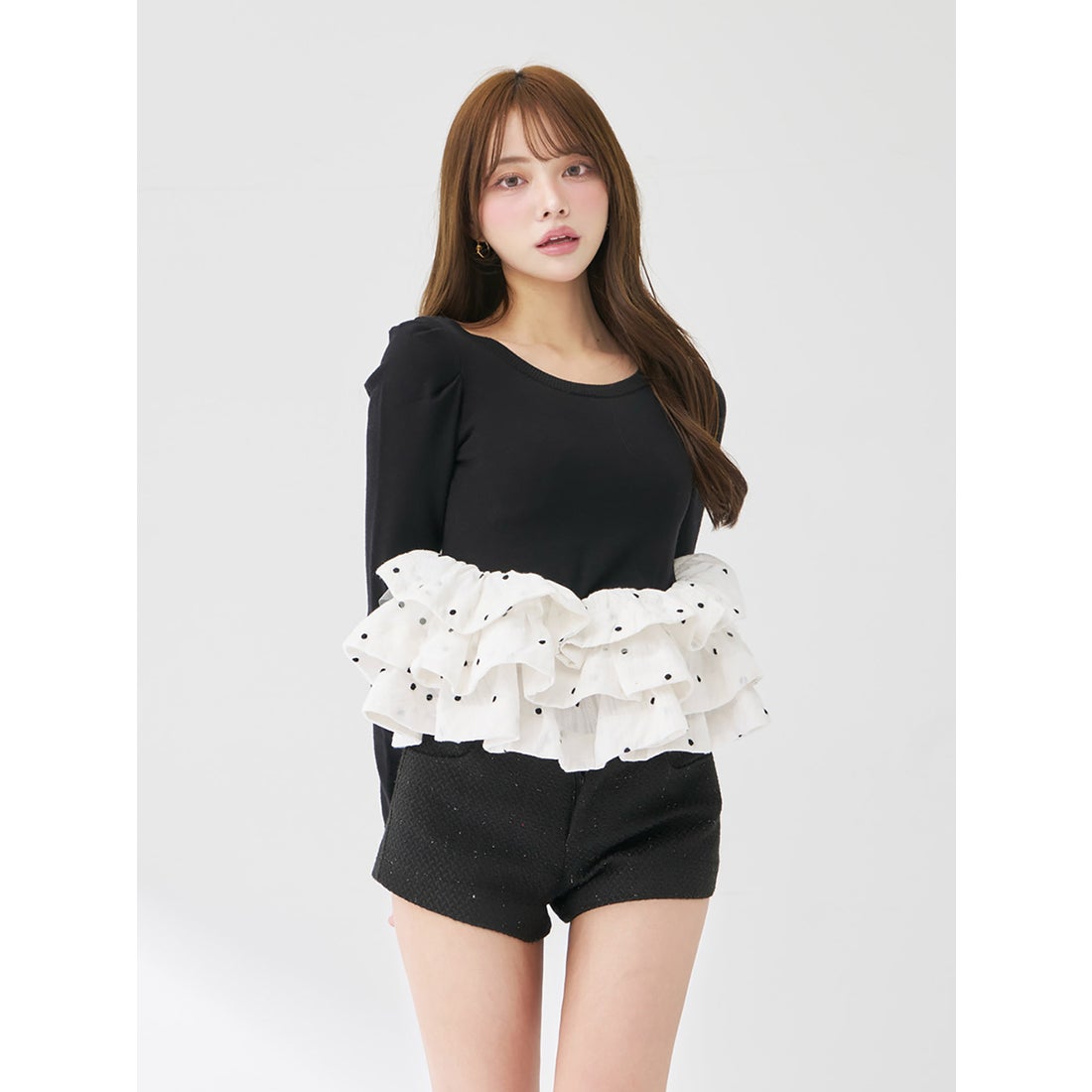 ダーリッチ Darich ボリュームフレアニットチュニック （ブラック