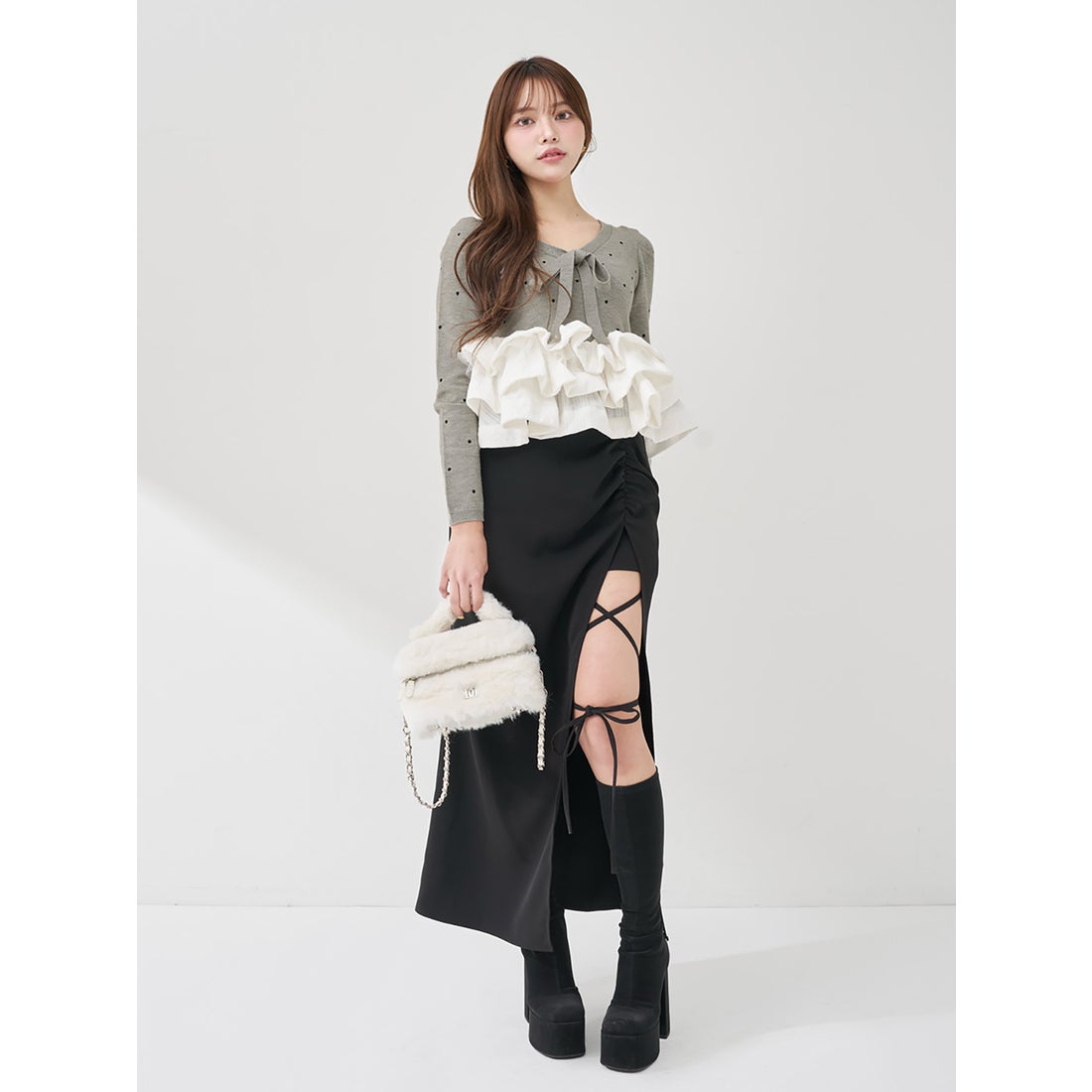 ダーリッチ Darich ボリュームフレアニットチュニック （ブラック