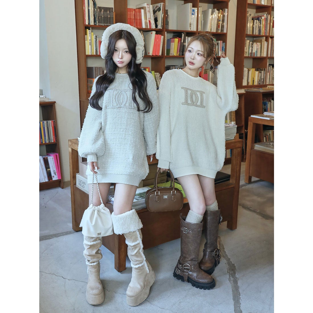 ダーリッチ Darich DDロゴツイードニットプルオーバー （サックス