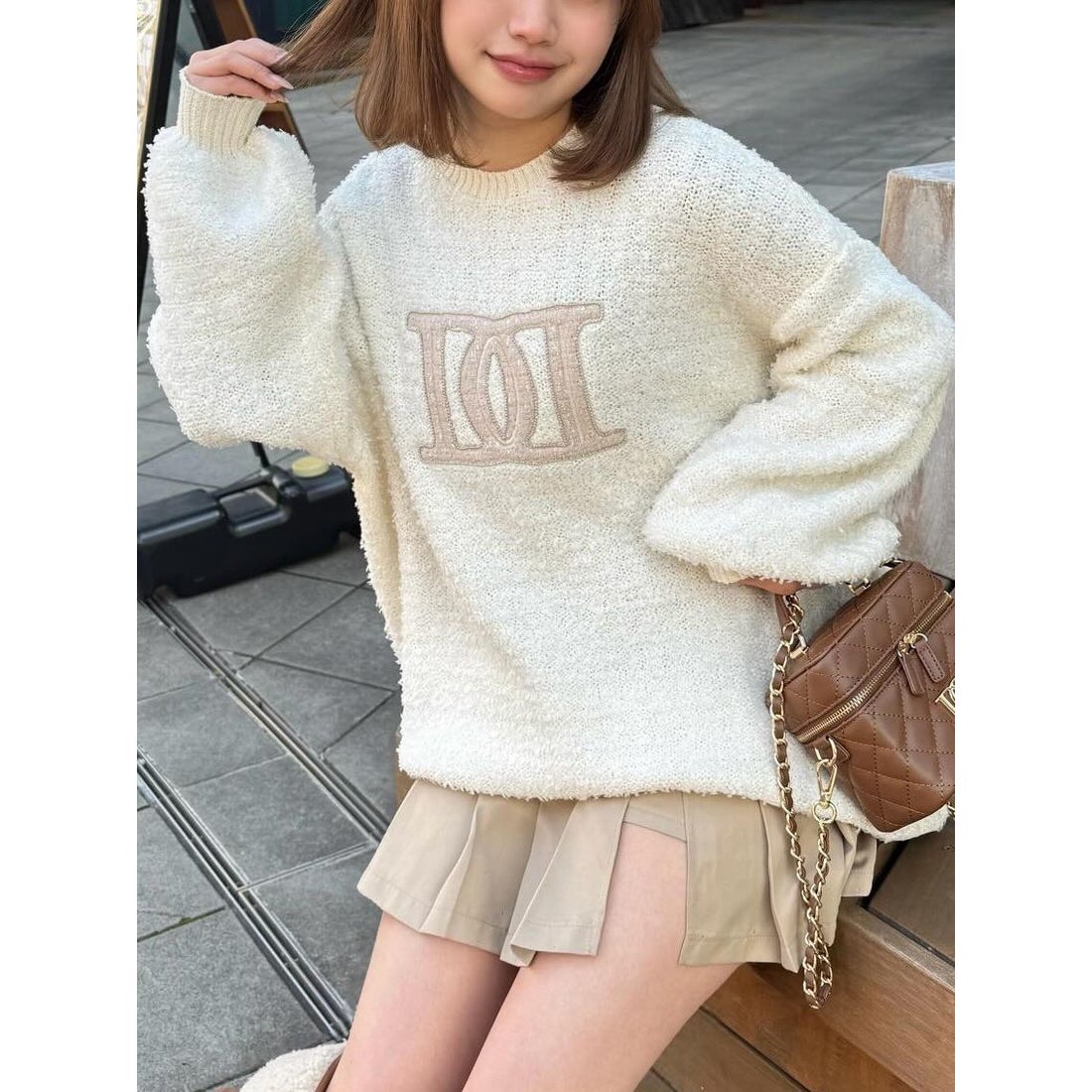 ダーリッチ Darich DDロゴツイードニットプルオーバー （ホワイト