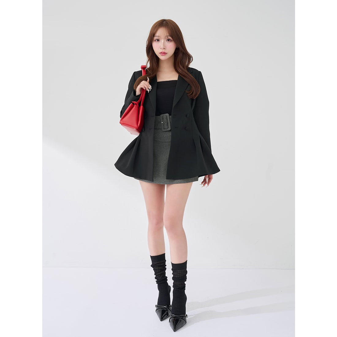 ダーリッチ Darich シェイプラインベルトミニスカート （グレー